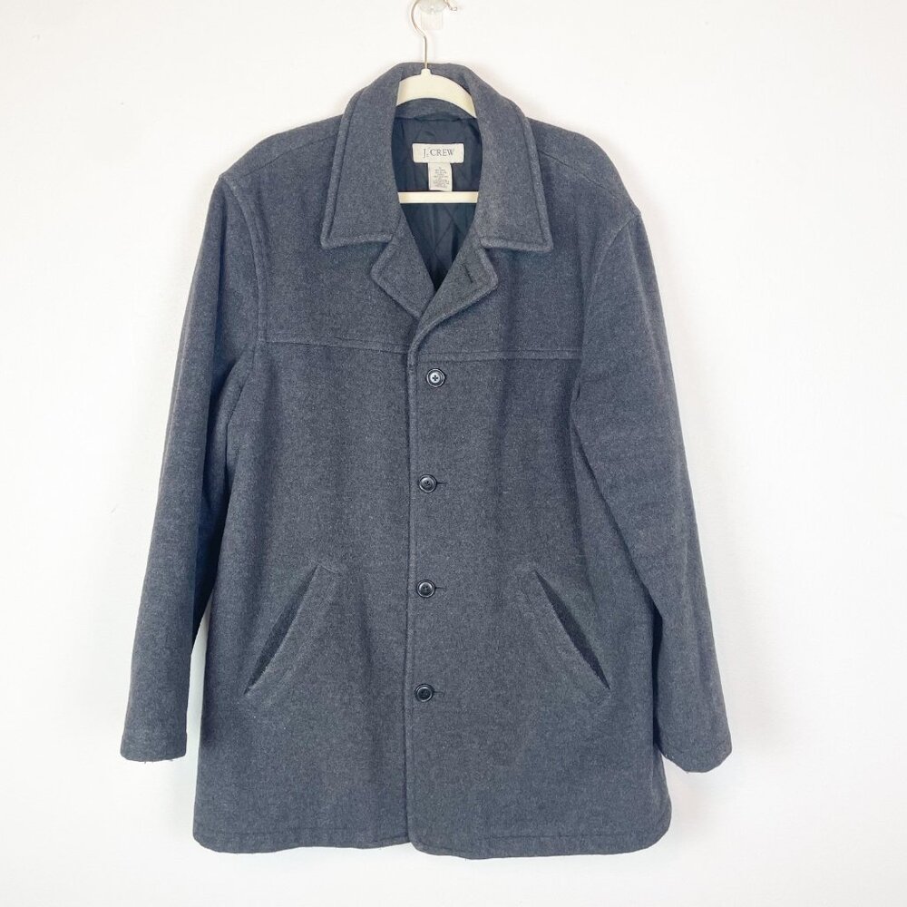 J. Crew Men's L Gray Charcoal Wool‎ Blend Classic University Peacoat Overcoat